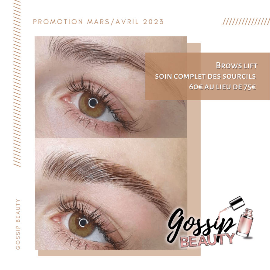 visuel promotionnel de printemps mars avril 2023 pour gossip beauty sur soin complet des sourcils, épilation