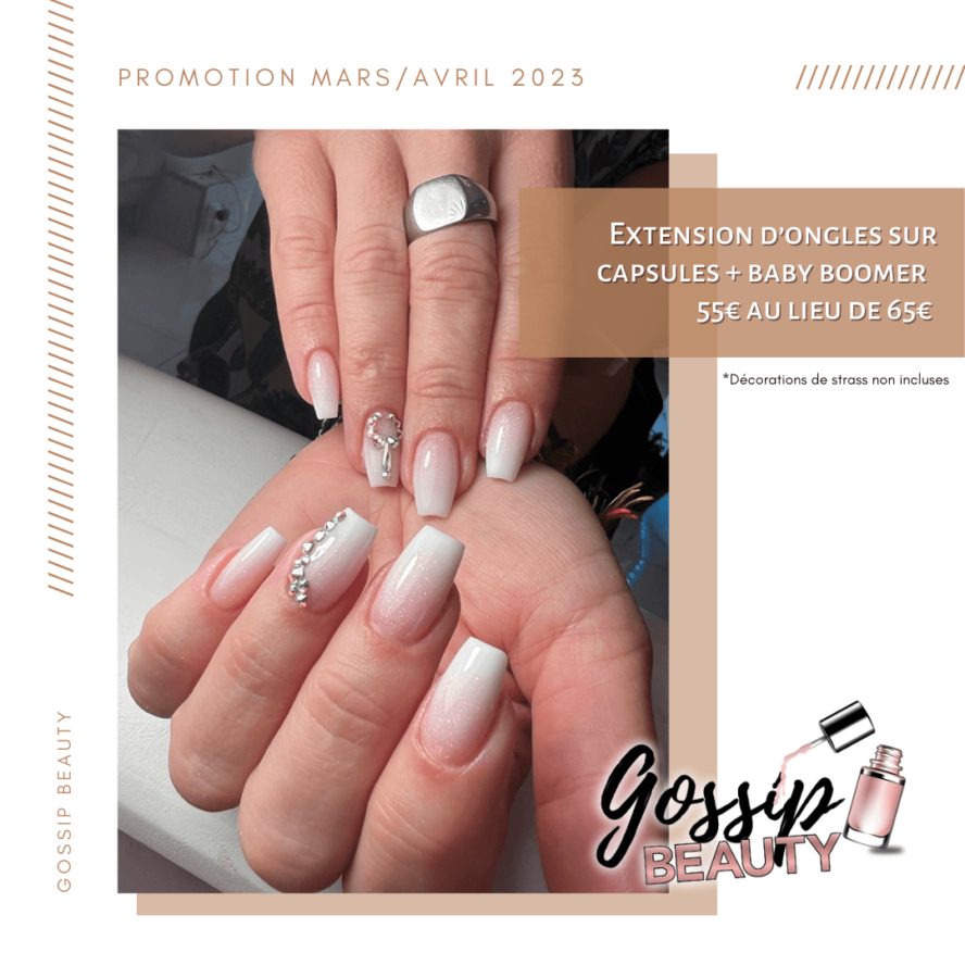 visuel promotionnel de printemps mars avril 2023 pour gossip beauty sur faux ongles en capsule et babyboomer à prix réduit